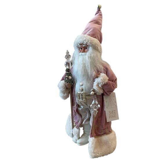 34th & Pine 23" Pink Velvet Santa w/ Crystal Ornaments Christmas Holiday New - Picture 6 of 16